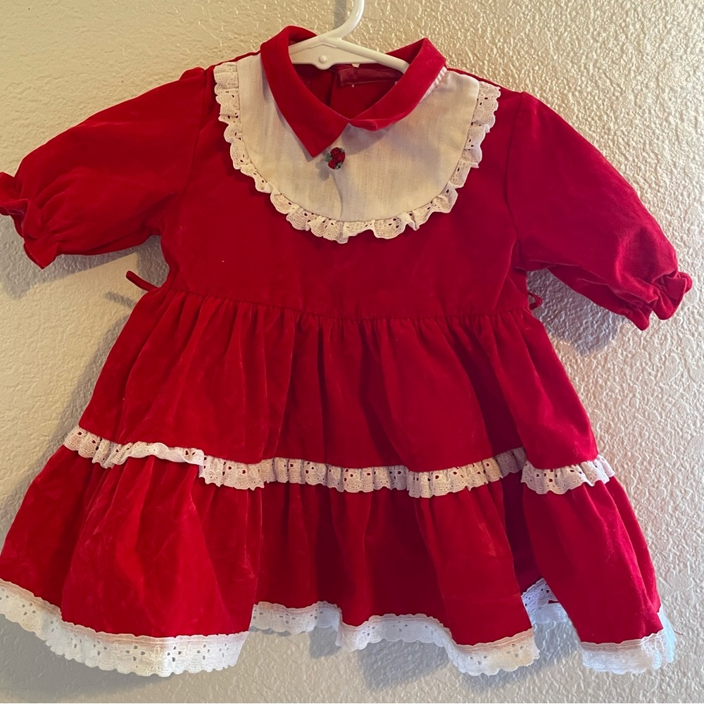 Vintage Sears Velour Christmas Baby Dress. Size 18 mos.